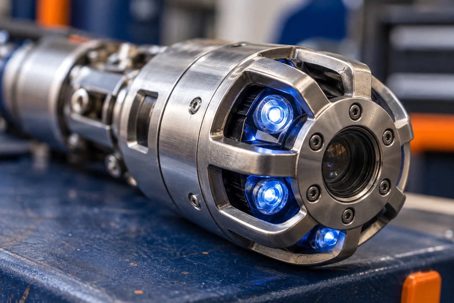 Close view of an LED pipe-curing head