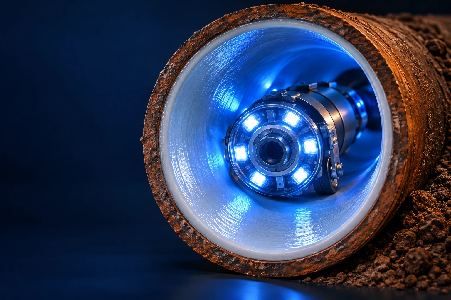 Blue LED curing inside a pipe liner